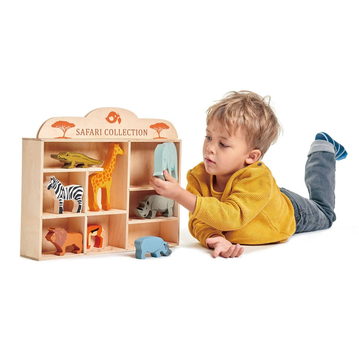 Tender Leaf | Dyrene På Savannen, 8 Dyr med Hylle, "8 Safari Animals & Shelf" - Plastfri