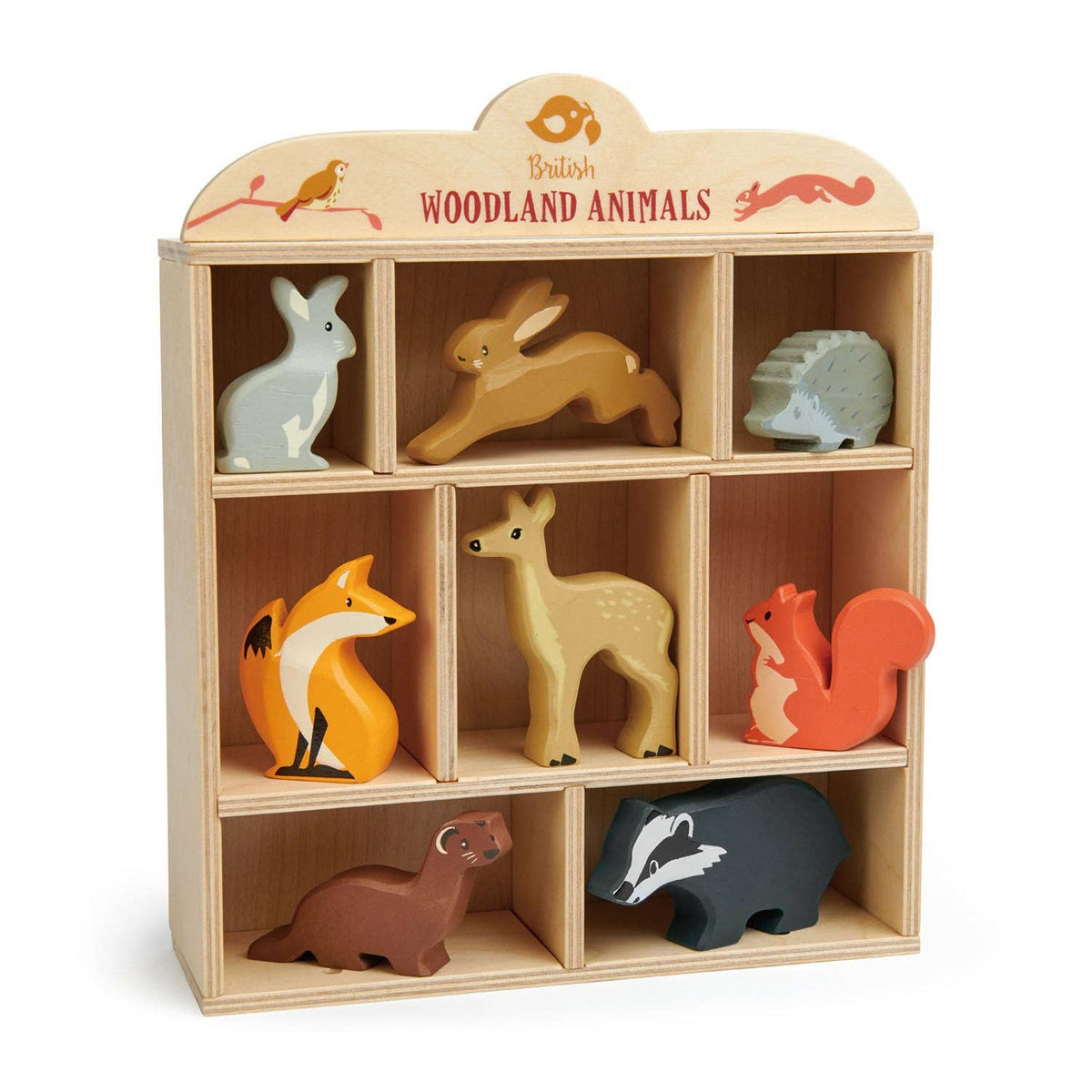 Tender Leaf | Dyrene i Skogen, 8 Dyr med Hylle, "8 Woodland Animals & Shelf" - Plastfri