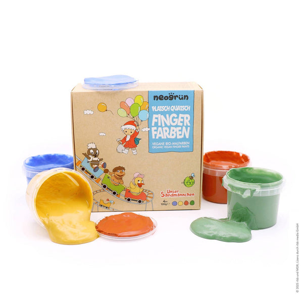 neoGRÜN | Fingermaling, Økologisk / Vegansk, Sett "Platsch Quatsch" | Rød, Gul, Grønn, Blå