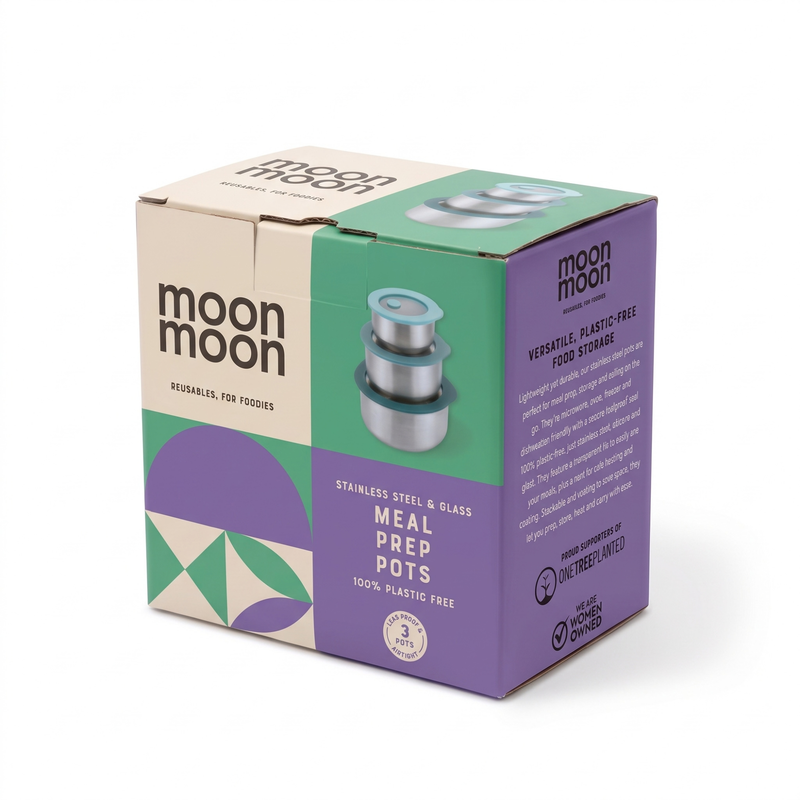 moonmoon | Runde bokser for matoppbevaring, 3 stk med glasslokk