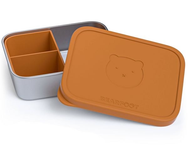 Matboks i rustfritt stål, med lokk og inndeling i silikon (bentoboks) | Brun, 700ml