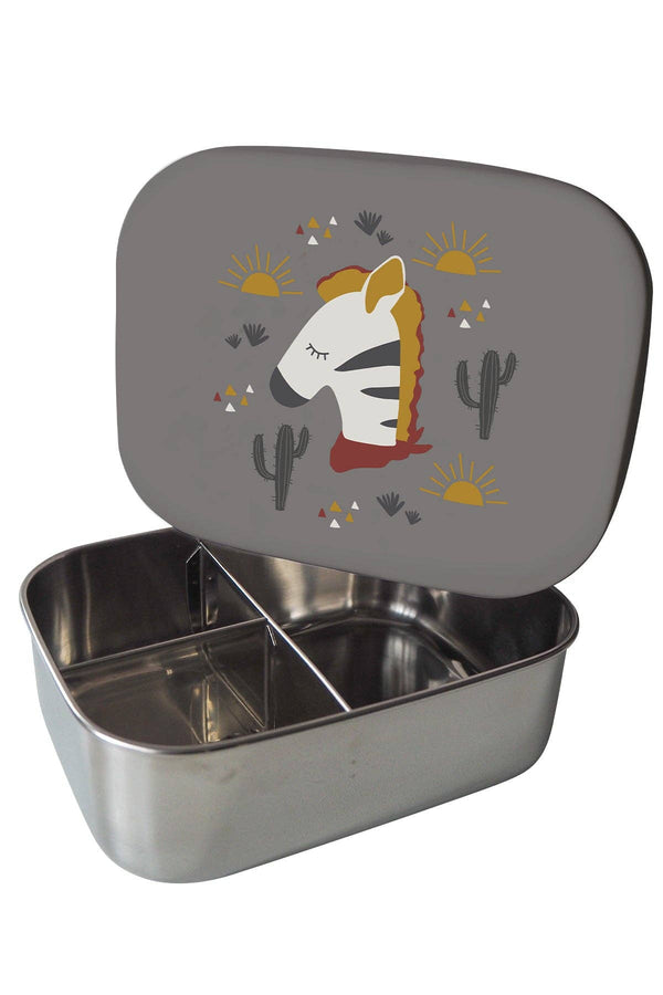 Kikadu | Matboks i rustfritt stål, med silikonlokk (3 rom) | 900ml | Grå Zebra