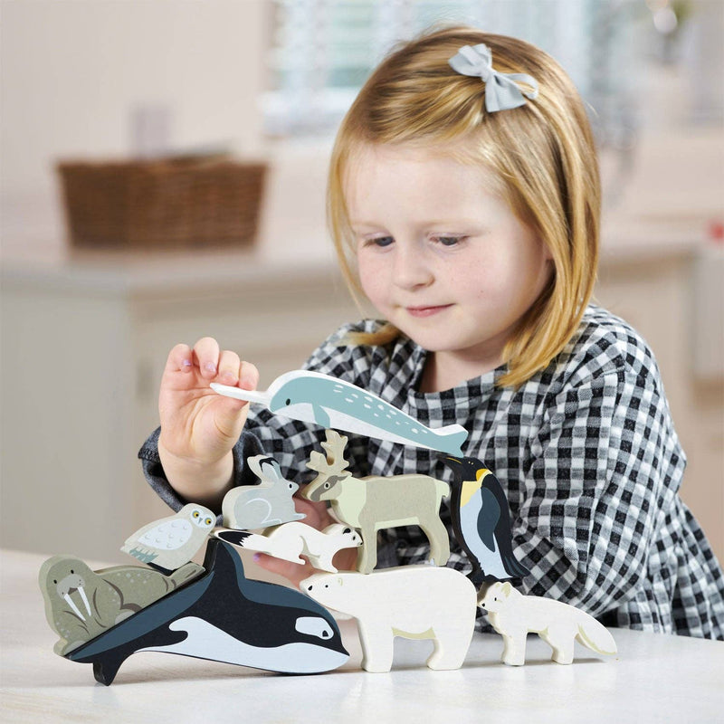 Tender Leaf | Arktiske Dyr, 8 Dyr med Hylle, "Polar Animals Shelf" - Plastfri