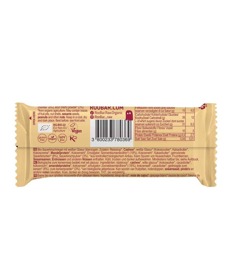 Smart Organic | Økologisk Fruktbar, Sur Kirsebær med Hvitt Sjokoladetrekk, Roobar - 30g