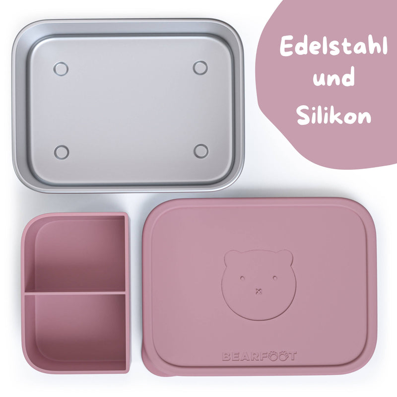 bearfoot | Matboks i Rustfritt Stål og Silikon (Bentoboks) | Rosa, 1200ml