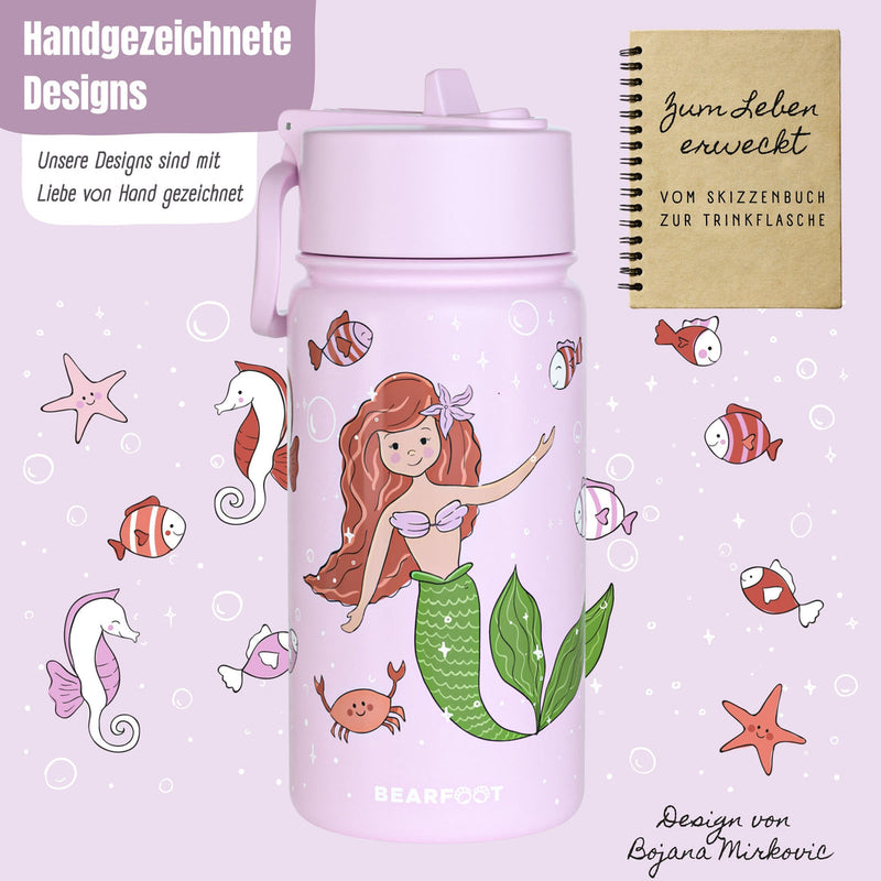 BEARFOOT | Drikkeflaske i Rustfritt Stål, Lokk og Drikketut i PP, 400ml | Havfrue