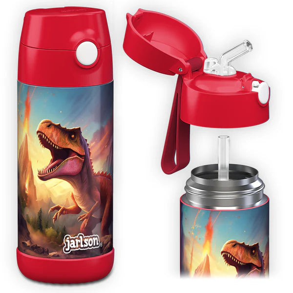 Jarlson | Drikkeflaske i Stål, Isolert, 350ml | "Dinosaurer 2.0"