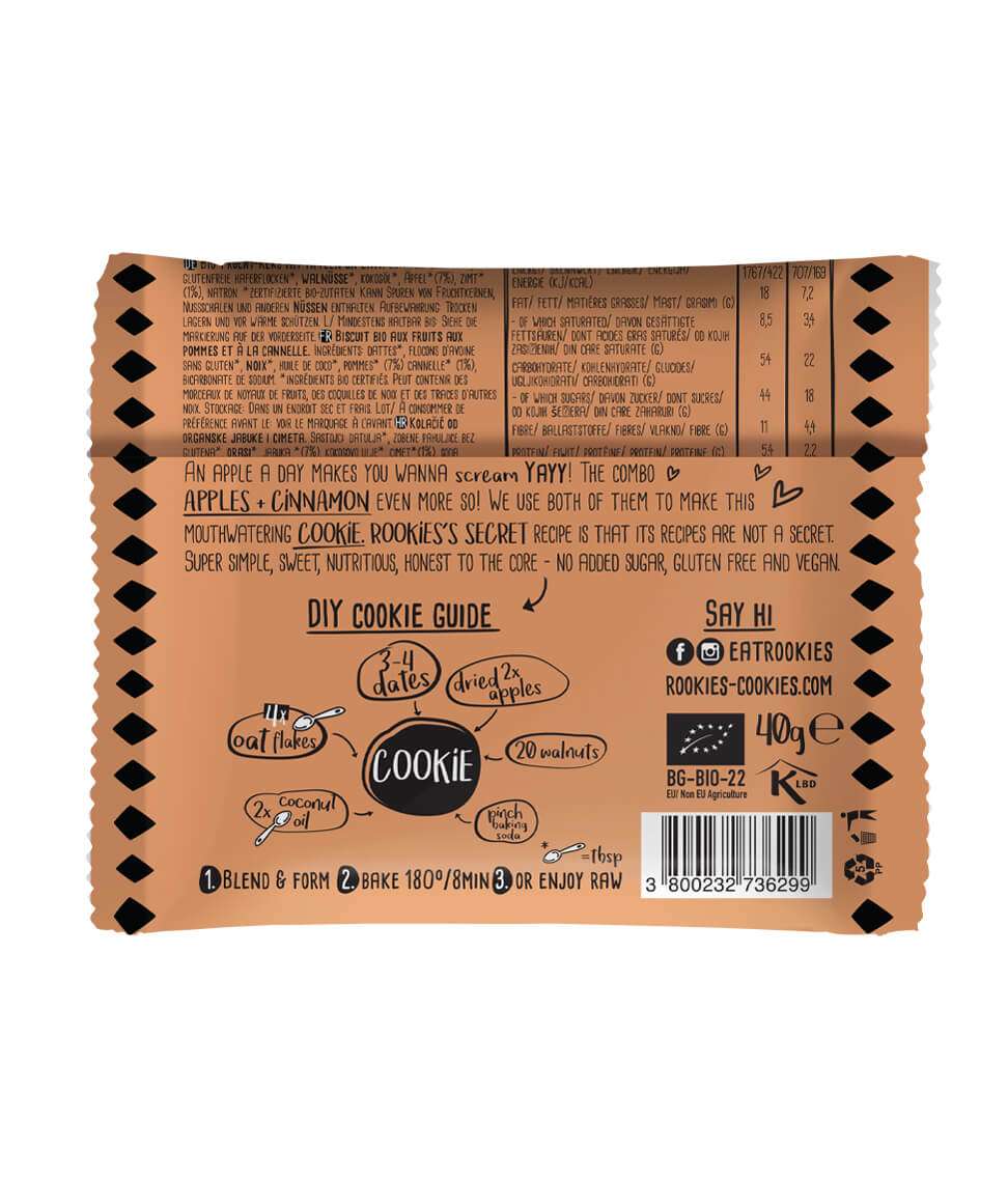 Smart Organic | Økologisk Småkake/Kjeks, Eple og Kanel, Rookies – 40 g