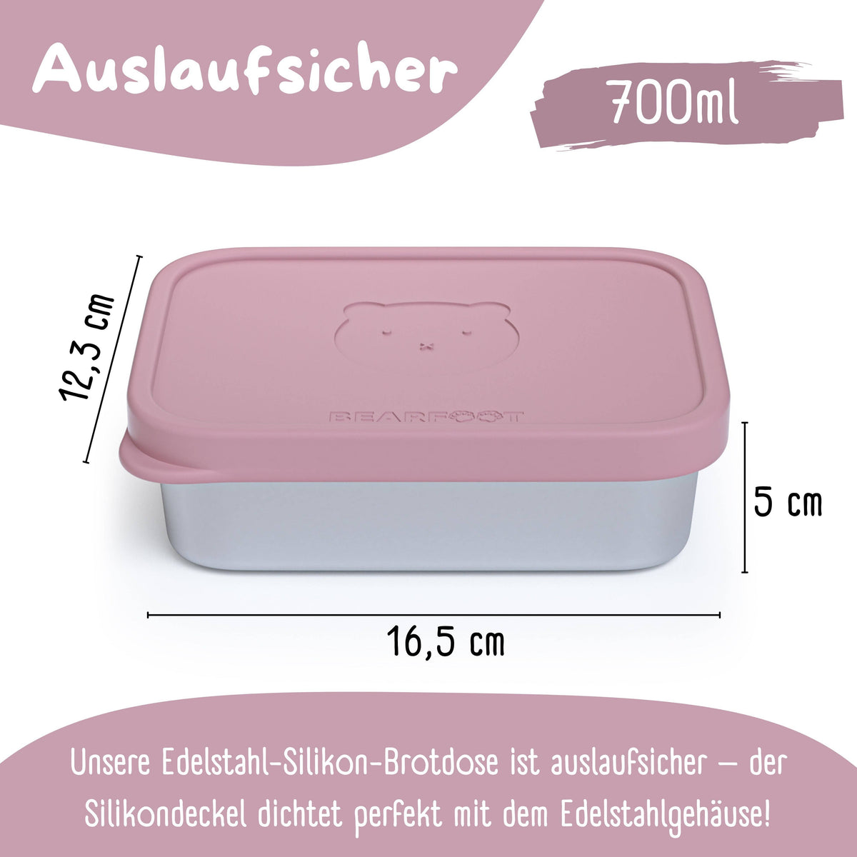 bearfoot | Matboks i Rustfritt Stål og Silikon (Bentoboks) | Rosa, 1200ml