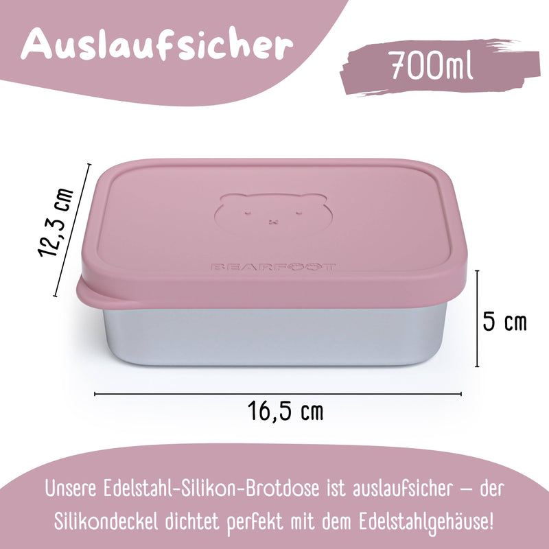 bearfoot | Matboks i Rustfritt Stål og Silikon (Bentoboks) | Rosa, 1200ml