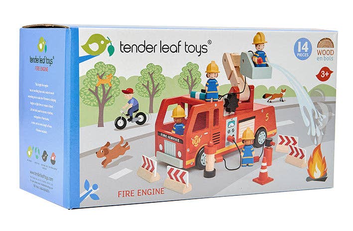 Tender Leaf | Brannbil med Fire Brannkonstabler, 14 Deler, "Fire Engine" - Plastfri