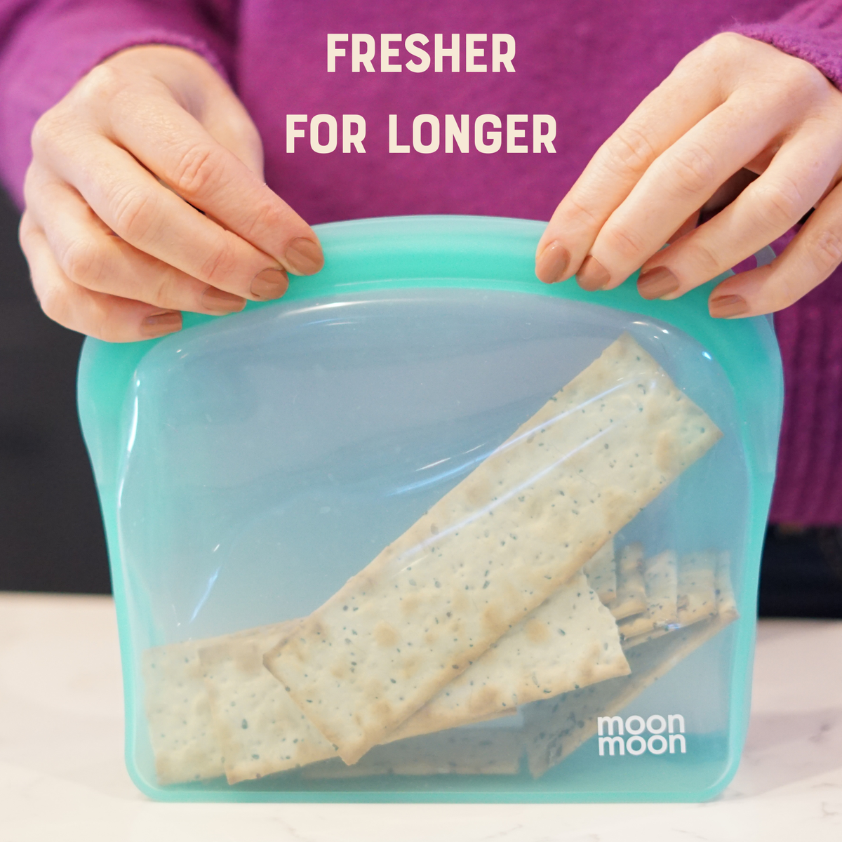 moonmoon | Silikonposer til Oppbevaring, Matlaging m.m. - Plastfri | 3 stk á 600, 1200, 2000 ml (Flerfarget)
