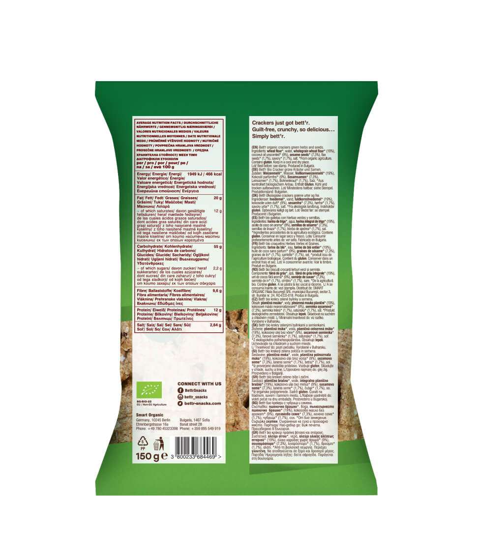 Smart Organic | Bett’r – Økologiske seed crackers med urter – 150 g