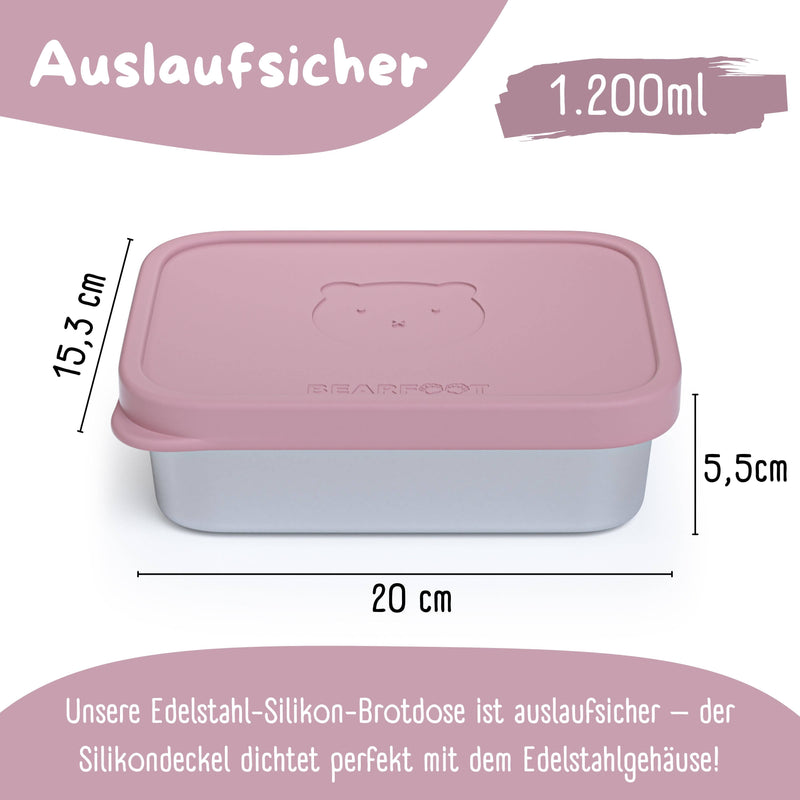 bearfoot | Matboks i Rustfritt Stål og Silikon (Bentoboks) | Rosa, 1200ml
