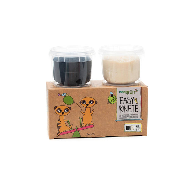 neoGRÜN | Modelleire / Lekedeig, Easy Dough, Økologisk / Vegansk, Sett "Suri" | Sort/Hvit