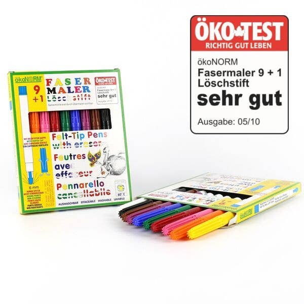 ökoNORM | Tusjer med viskepenn – 9 farger + 1 | 6 mm