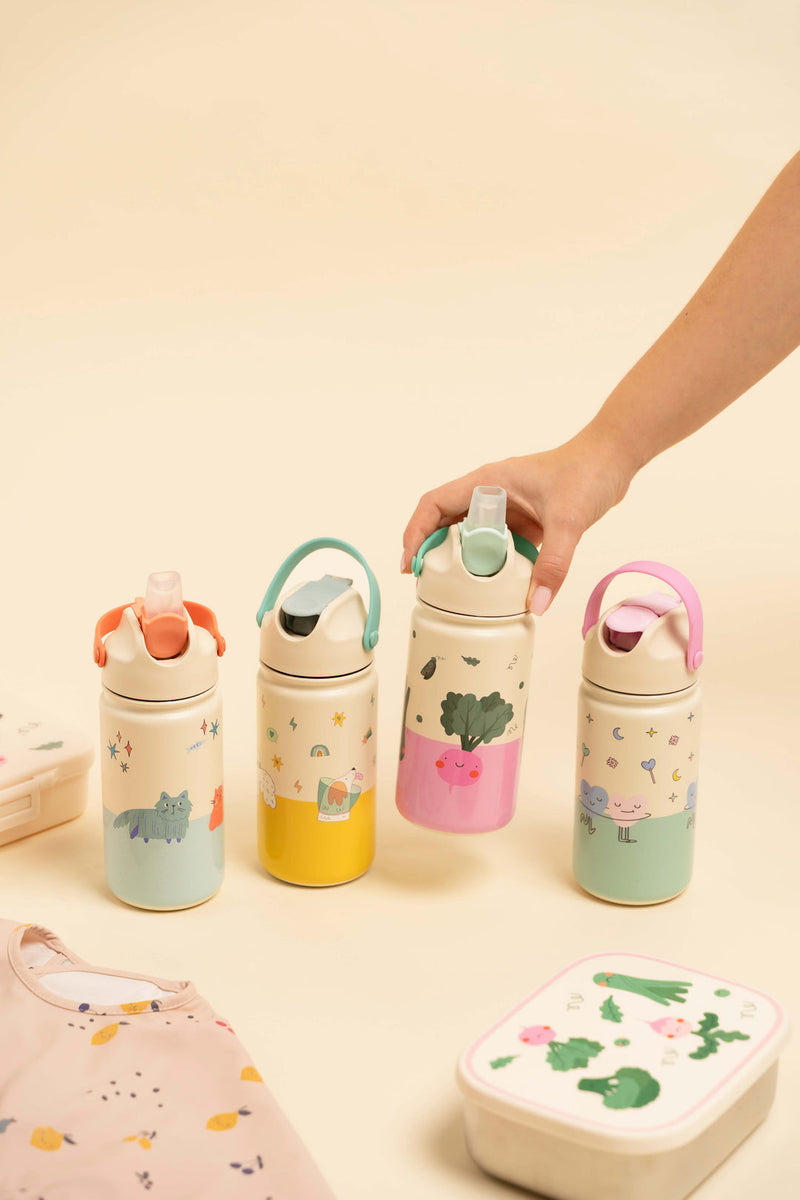 The Cotton Cloud | Drikkeflaske i Rustfritt Stål m/Lokk av PP (Silikonsugerør) - 420 ml | Dancing Hearts