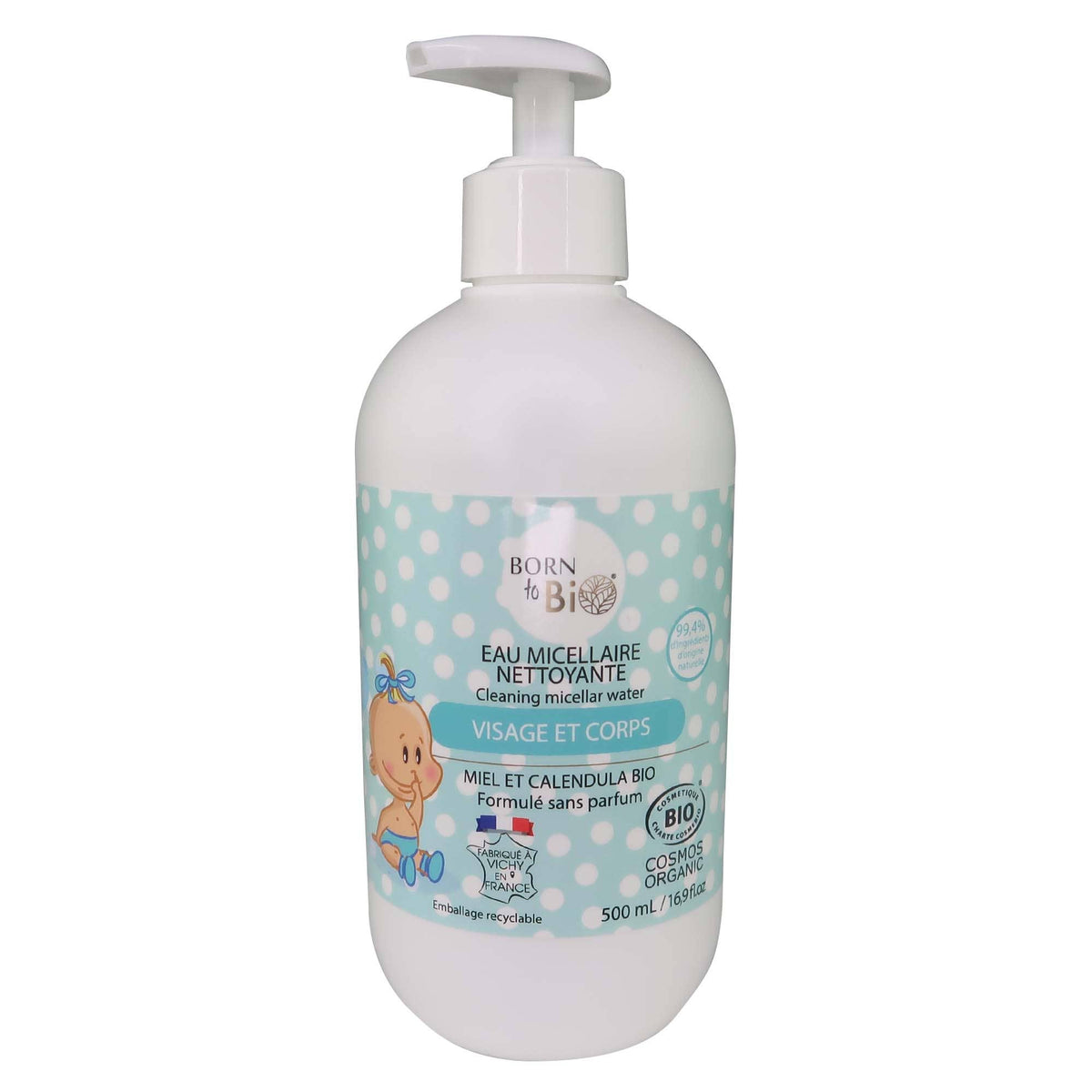Born to Bio | Rensevann Micellært, Økologisk for Baby og Barn - Ringblomst | 500 ml