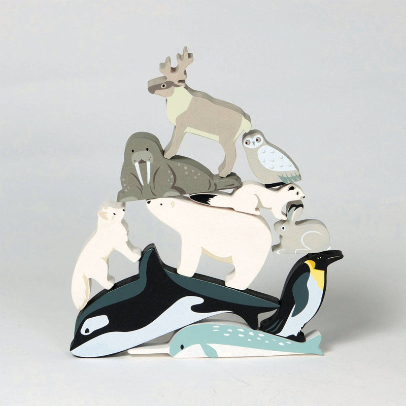 Tender Leaf | Arktiske Dyr, 8 Dyr med Hylle, "Polar Animals Shelf" - Plastfri
