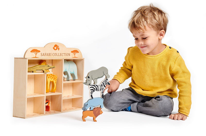 Tender Leaf | Dyrene På Savannen, 8 Dyr med Hylle, "8 Safari Animals & Shelf" - Plastfri
