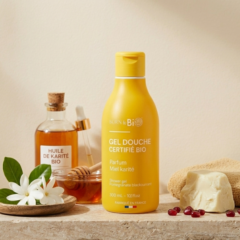 Born to Bio | Dusjgel, Økologisk med Honning og Shea - Duft av Granateple og Solbær - 300 ml