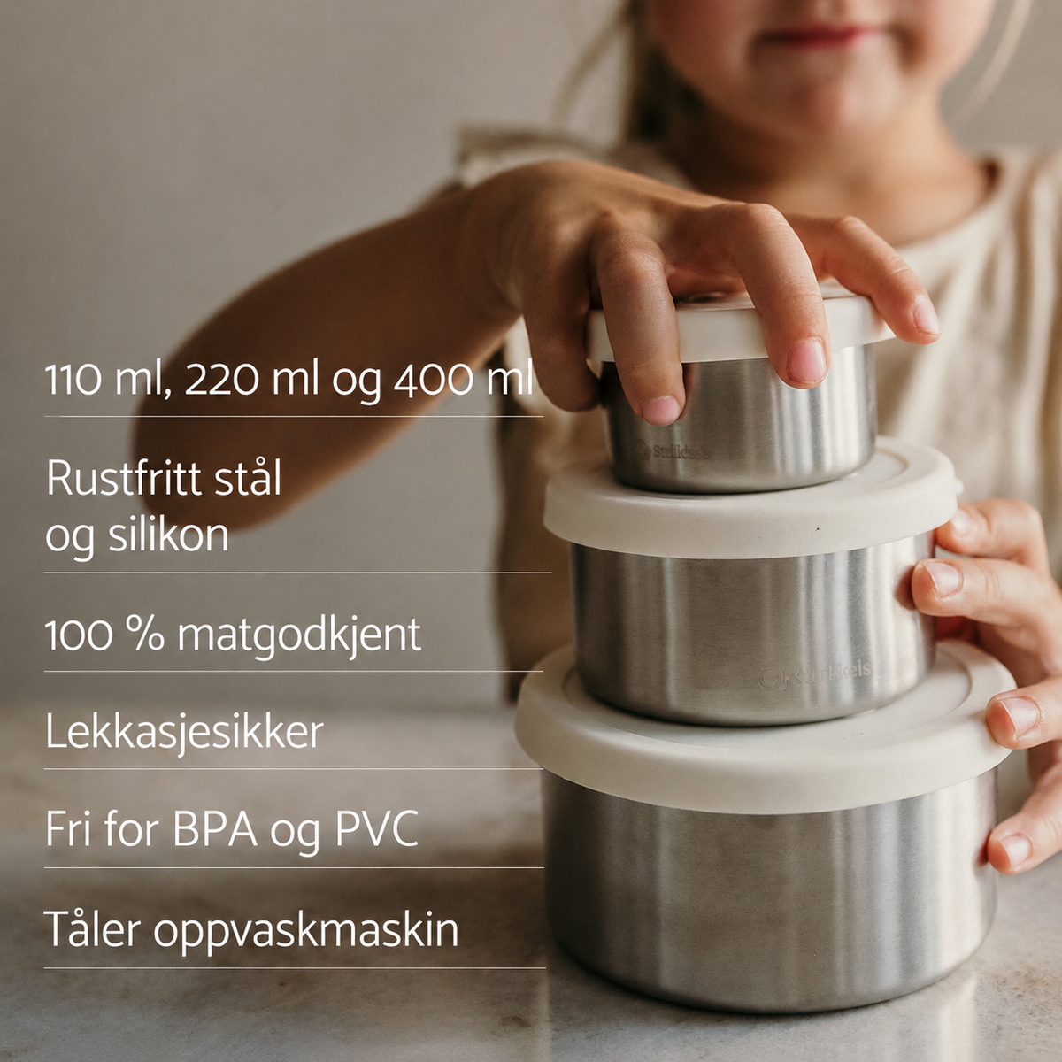 Smikkels | Snackbokser i Rustfritt Stål med Silikonlokk, Blå - 3 deler (110 + 220 + 400 ml)
