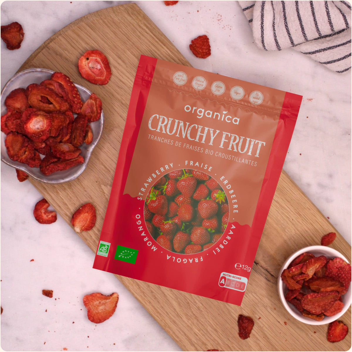 Organica | Økologiske Jordbær, Frysetørret, 100% Ren Frukt | 12g ~ 120g
