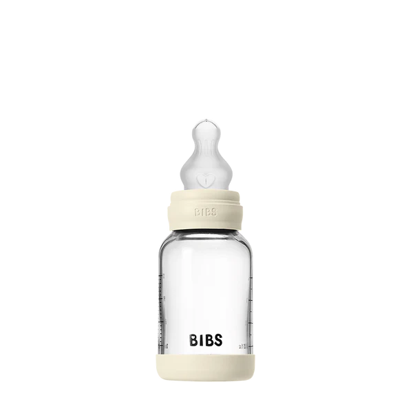 BIBS | Glasståteflaske, 120ml, LFGB-sertifisert Silikon | Ivory