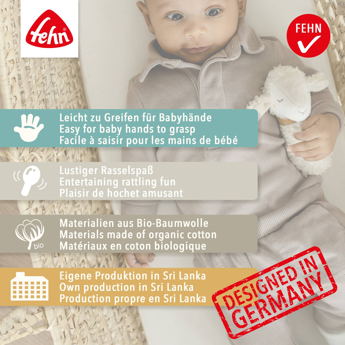 Fehn | Ball, Gripeleke med Rangle i Økologisk Bomull | Hund