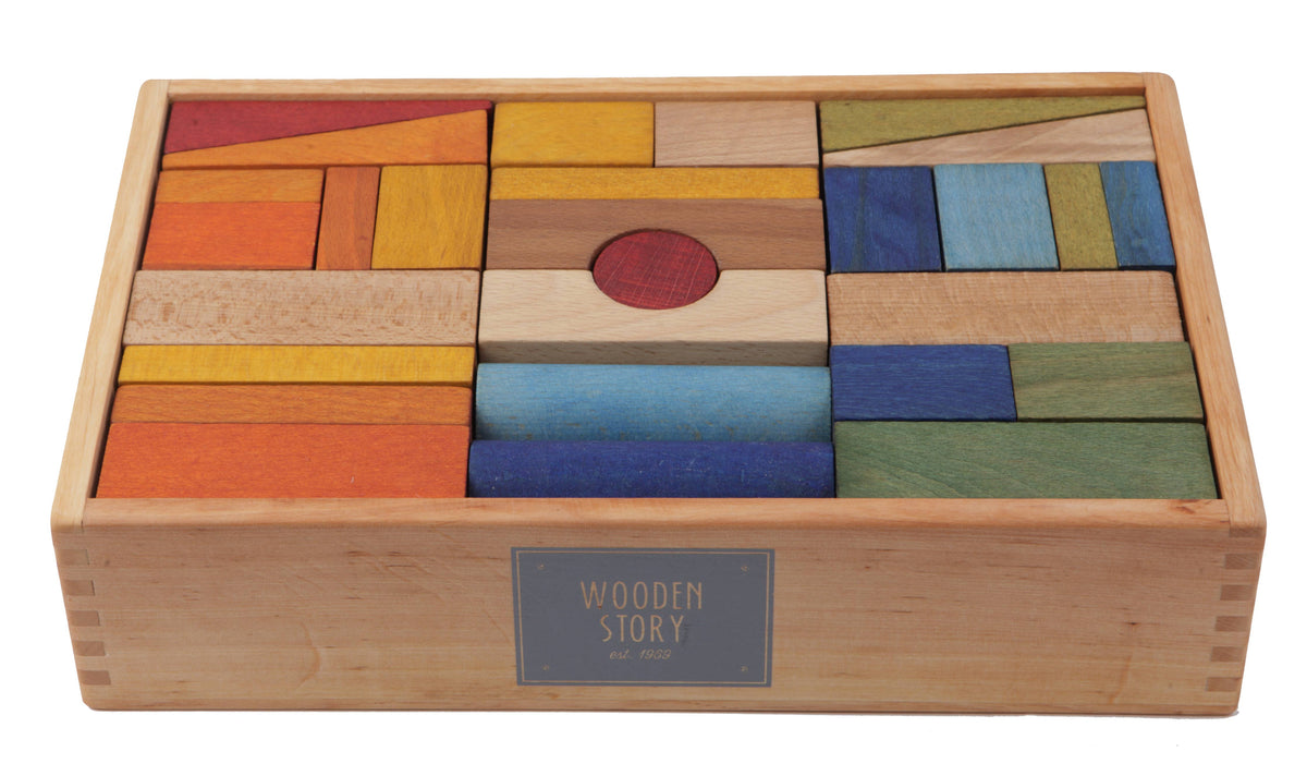 Wooden Story | Regnbueklosser i tre XL med brett – 63 deler