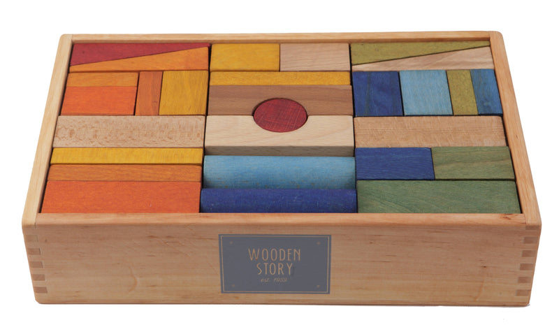 Wooden Story | Regnbueklosser i tre XL med brett – 63 deler
