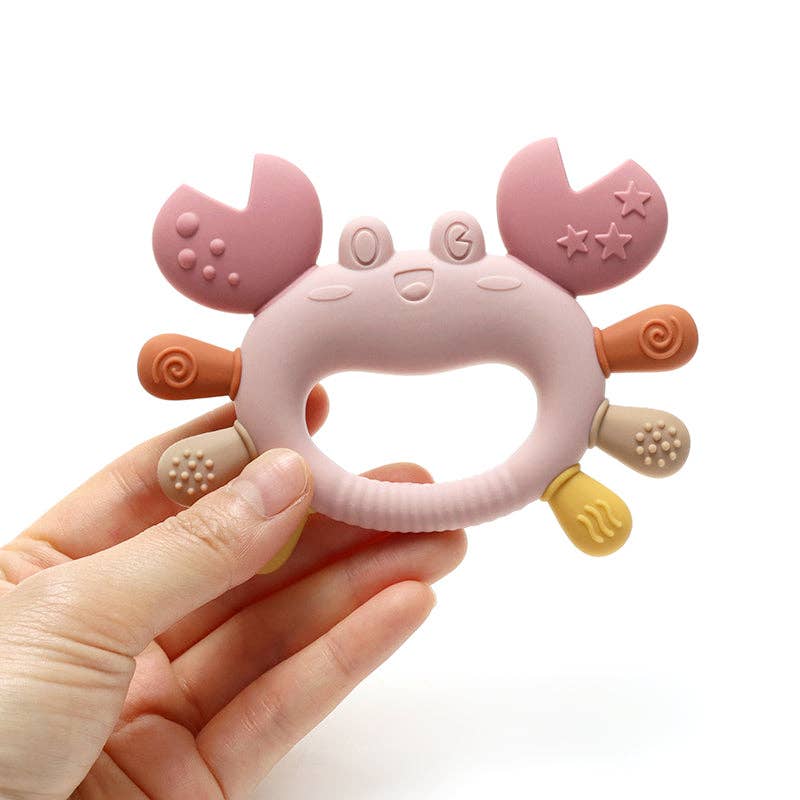 Rammelaartje | Silicone Teething Ring Crab - Pink