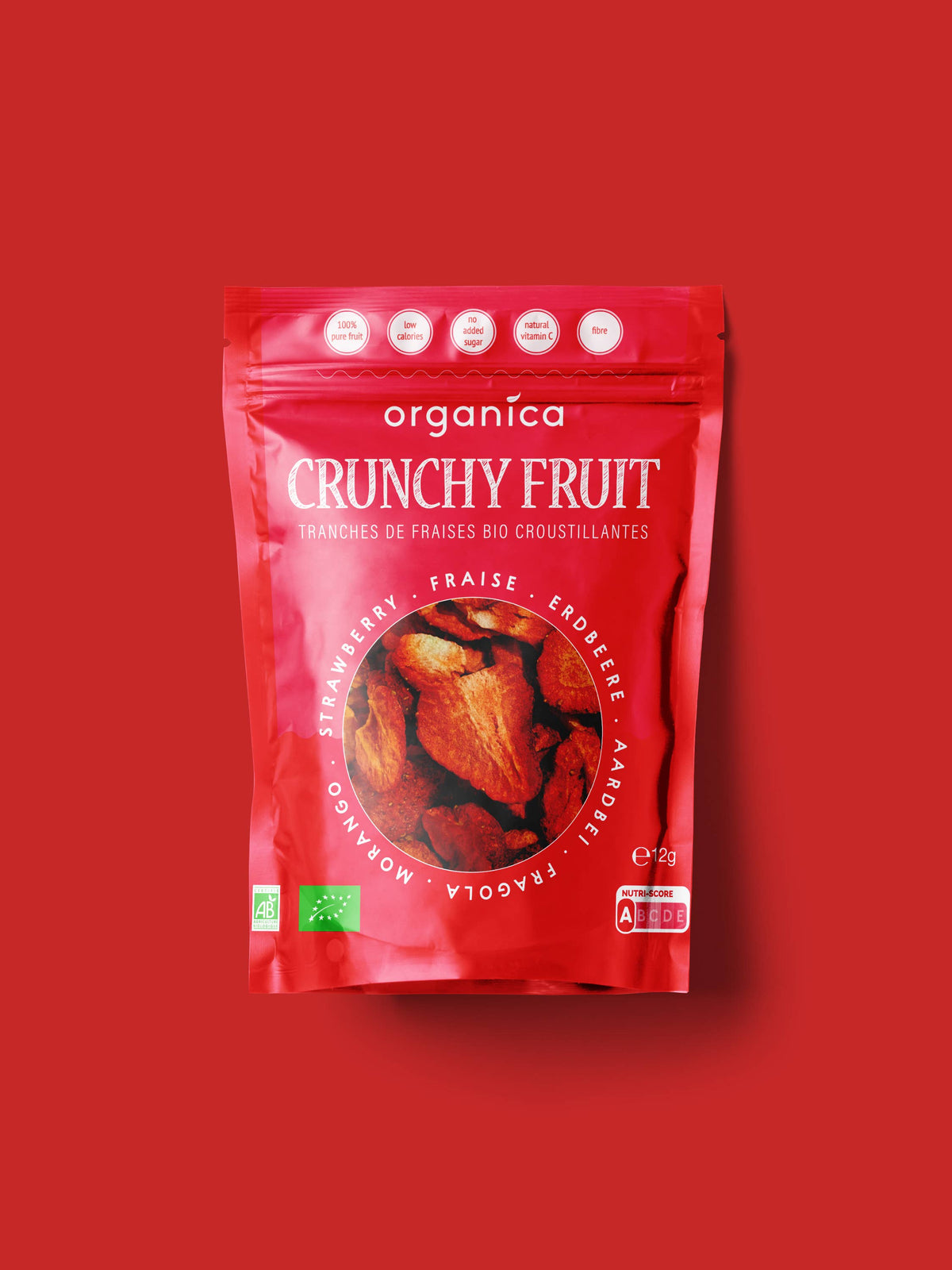 Organica | Økologiske Jordbær, Frysetørret, 100% Ren Frukt | 12g ~ 120g