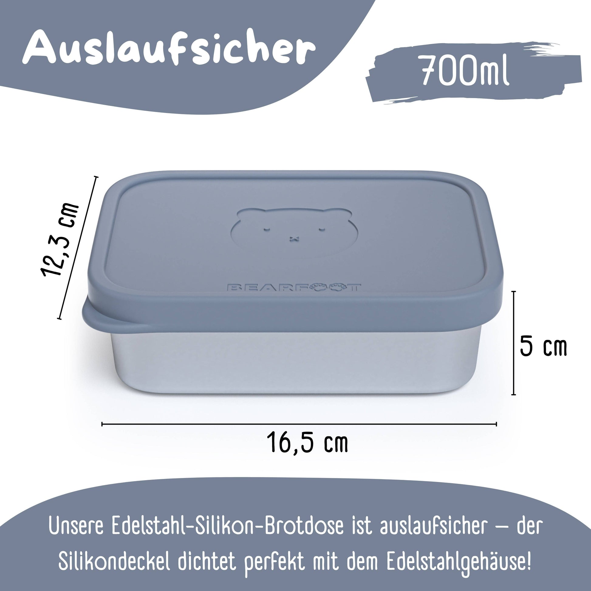 bearfoot | Matboks i rustfritt stål, med lokk og inndeling i silikon (bentoboks) | Blågrå, 1200ml
