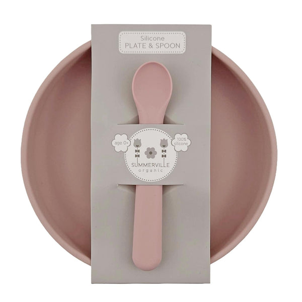 Summerville Organic | Silikontallerken med silikonskje, LFGB-sertifisert | Pale Mauve