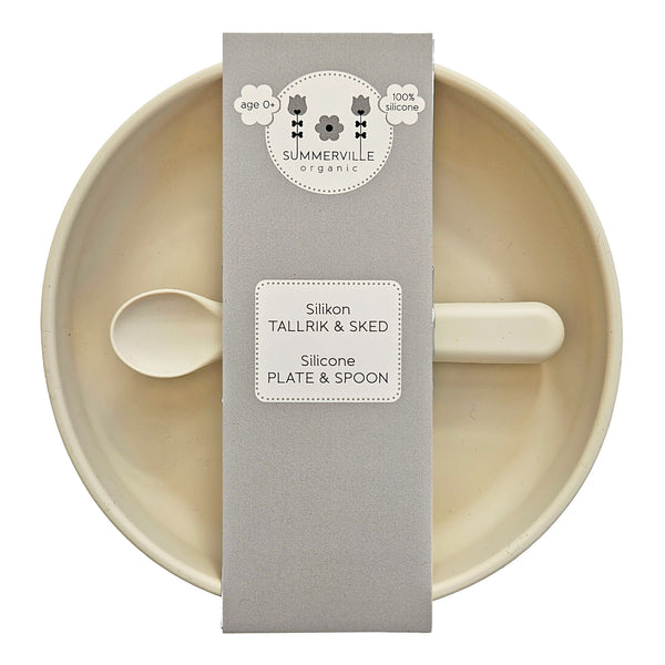 Summerville Organic | Silikontallerken med silikonskje | Sandshell