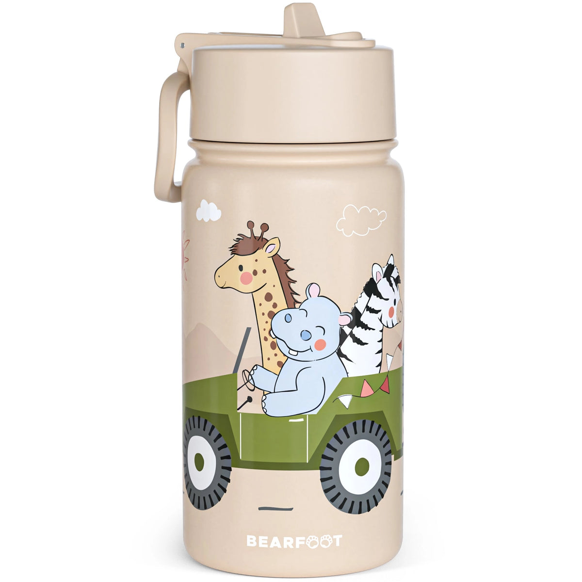 BEARFOOT | Drikkeflaske i Rustfritt Stål, Lokk og Drikketut i PP, 400ml | Safari