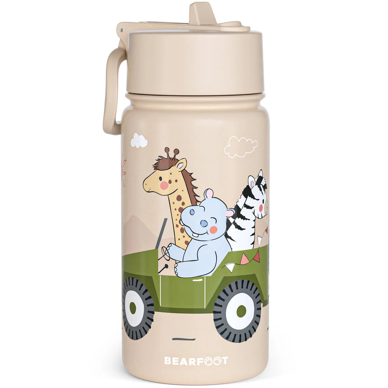 BEARFOOT | Drikkeflaske i Rustfritt Stål, Lokk og Drikketut i PP, 400ml | Safari