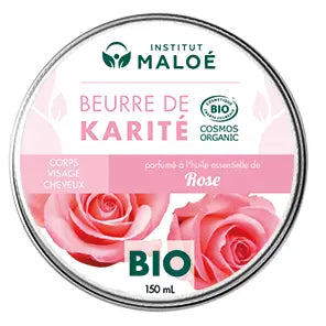 Institut Maloé | Sheasmør, Økologisk, Mild Duft av Damaskusrose og Rosegeranium | 150 ml