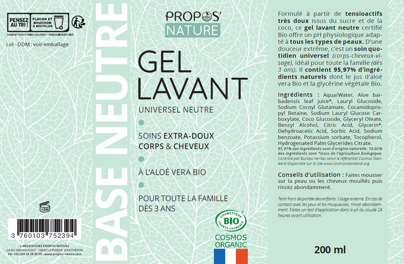 Propos'Nature | Skånsom Økologisk Vask – Parfymefri, for hele familien (200 ml)
