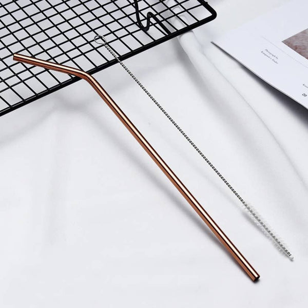 Klassisk Sugerør i Rustfritt Stål, Bøyd | 215x6mm | Rose Gold
