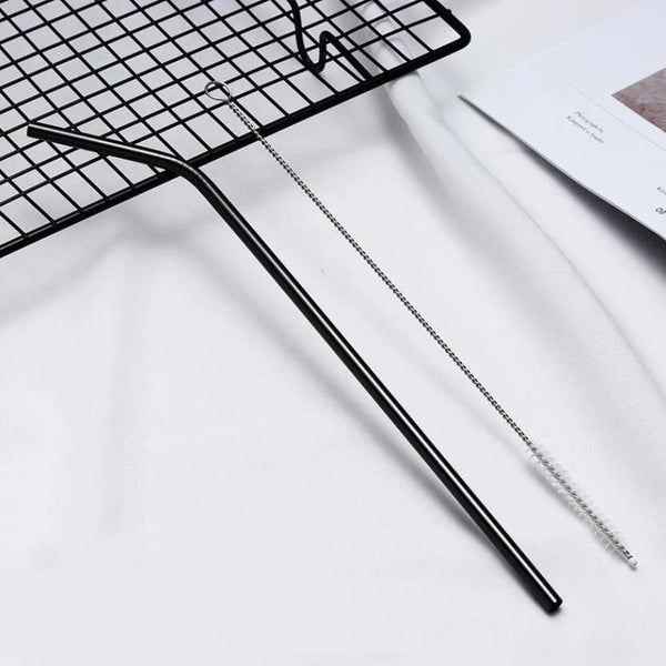 Klassisk Sugerør i Rustfritt Stål, Bøyd | 215x6mm | Black