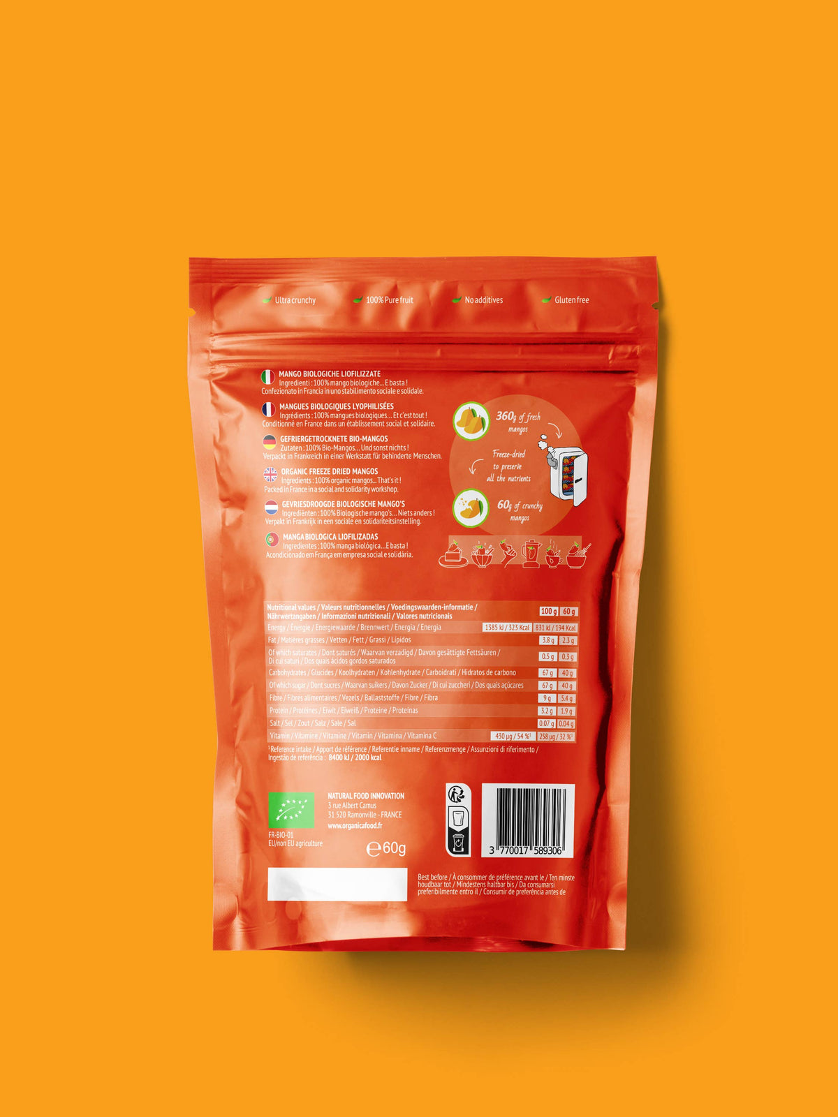 Organica | Økologisk Mango, Frysetørret, 100% Ren Frukt | 60g ~ 360g