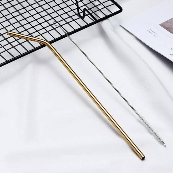 Klassisk Sugerør i Rustfritt Stål, Bøyd | 215x6mm | Gold