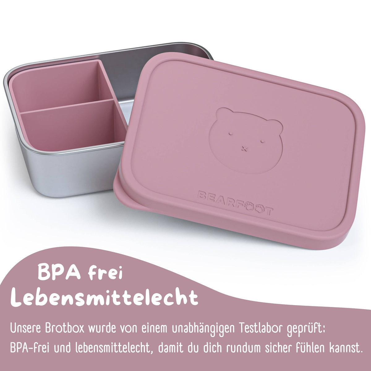bearfoot | Matboks i Rustfritt Stål og Silikon (Bentoboks) | Rosa, 1200ml