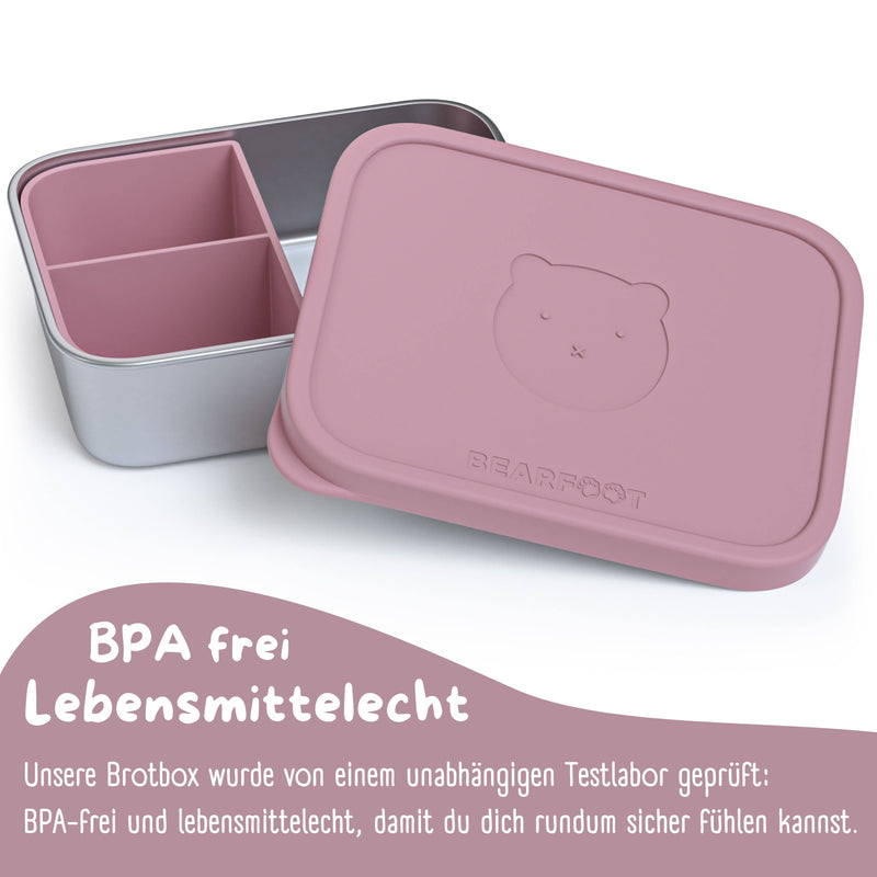 bearfoot | Matboks i Rustfritt Stål og Silikon (Bentoboks) | Rosa, 1200ml