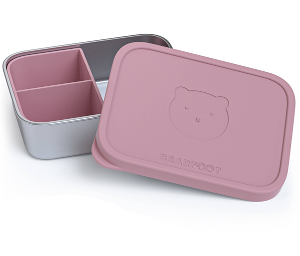 Matboks i rustfritt stål, med lokk og inndeling i silikon (bentoboks) | Rosa, 700ml