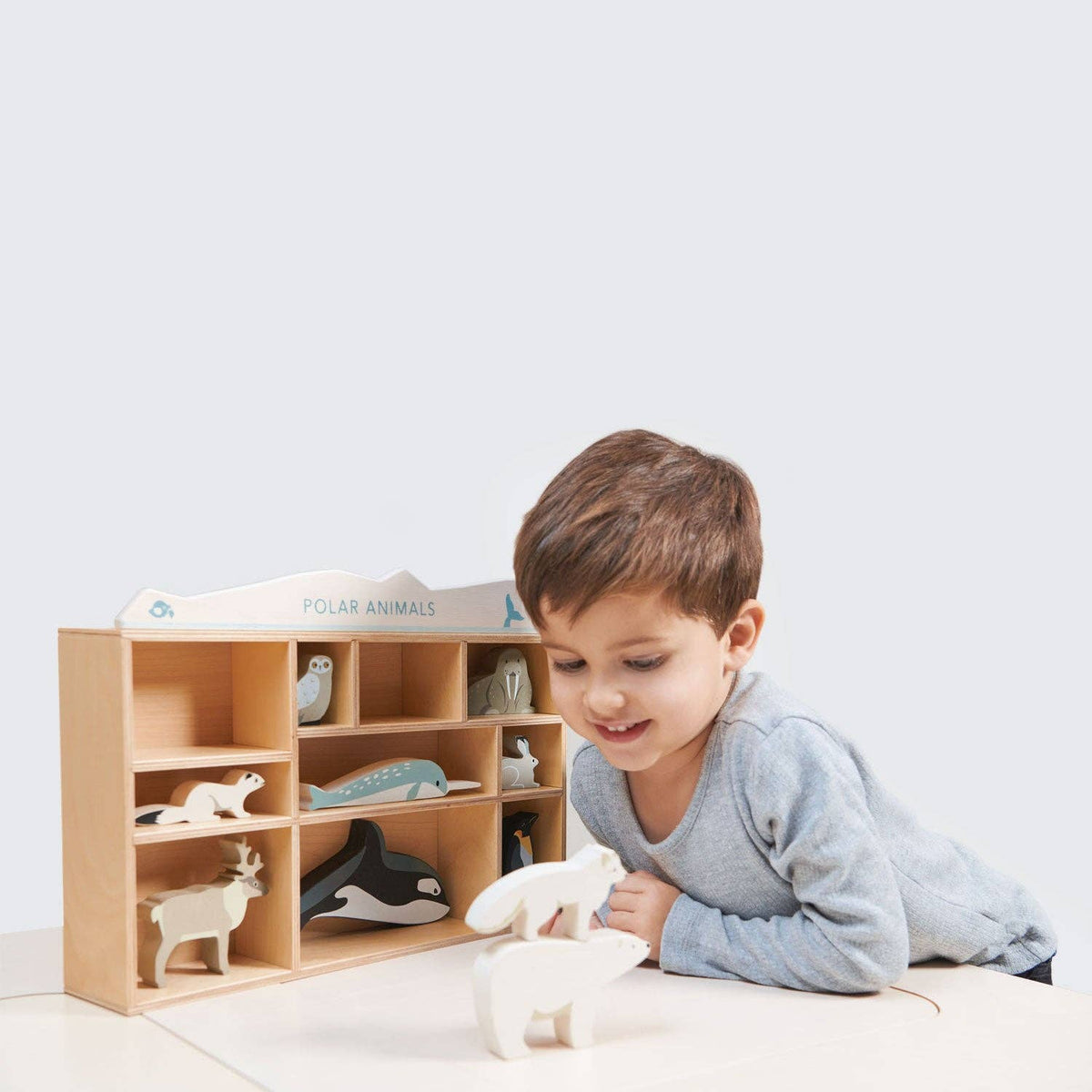 Tender Leaf | Arktiske Dyr, 8 Dyr med Hylle, "Polar Animals Shelf" - Plastfri