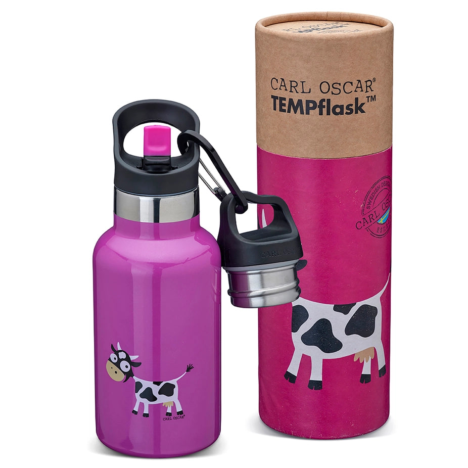 Carl Oscar | Kids TEMPflask, 0.35L 100% Lekkasjesikker | Lilla Ku