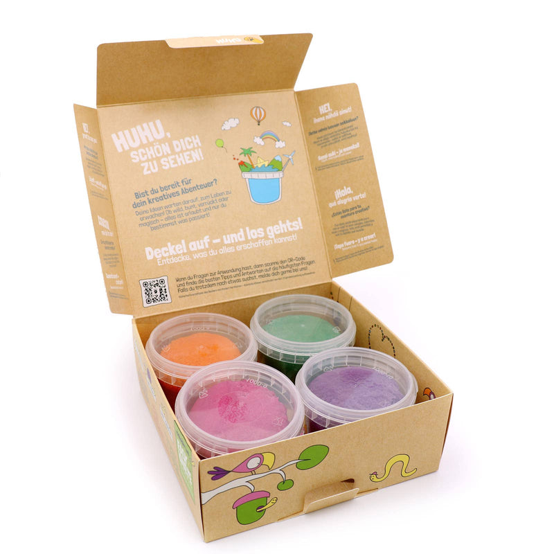 neoGRÜN | Modelleire / Lekedeig, Easy Dough, Økologisk / Vegansk, Sett "Loki" | Oransje, Grønn, Rosa, Lilla